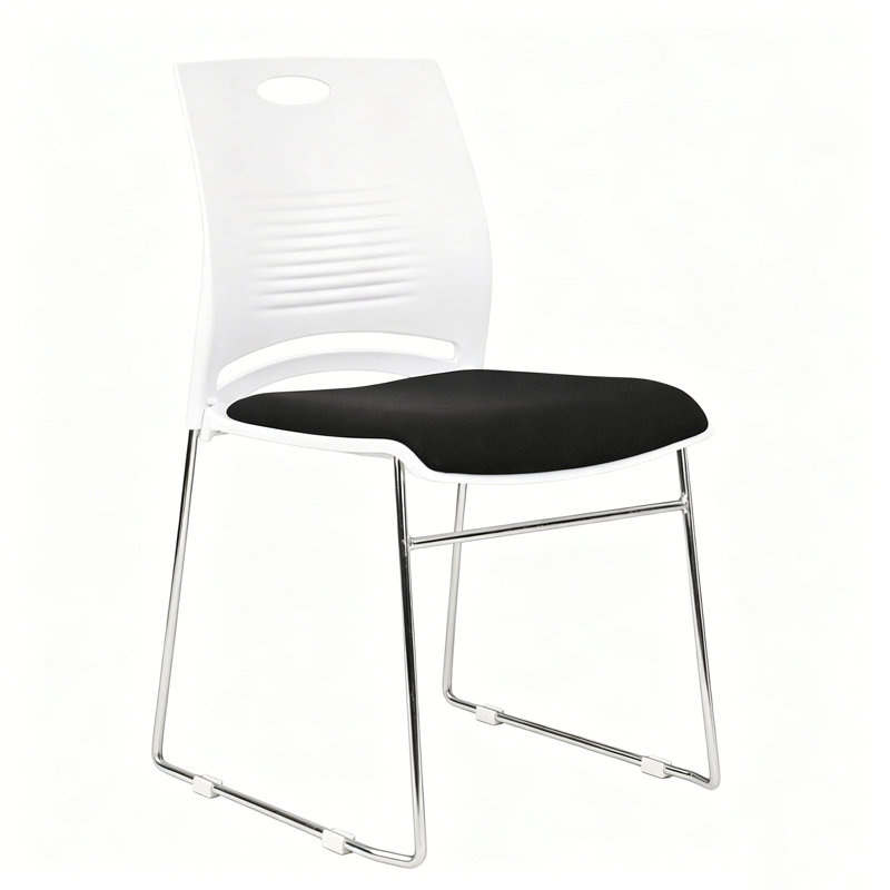  Stacking Office Guest Chair, Reception Stackable Chairs with Metal Sled Base, Conference Lobby Waiting Training School Kitchen Banquet Chair, Plastic Desk Chairs No Wheels, White, 4 Pack