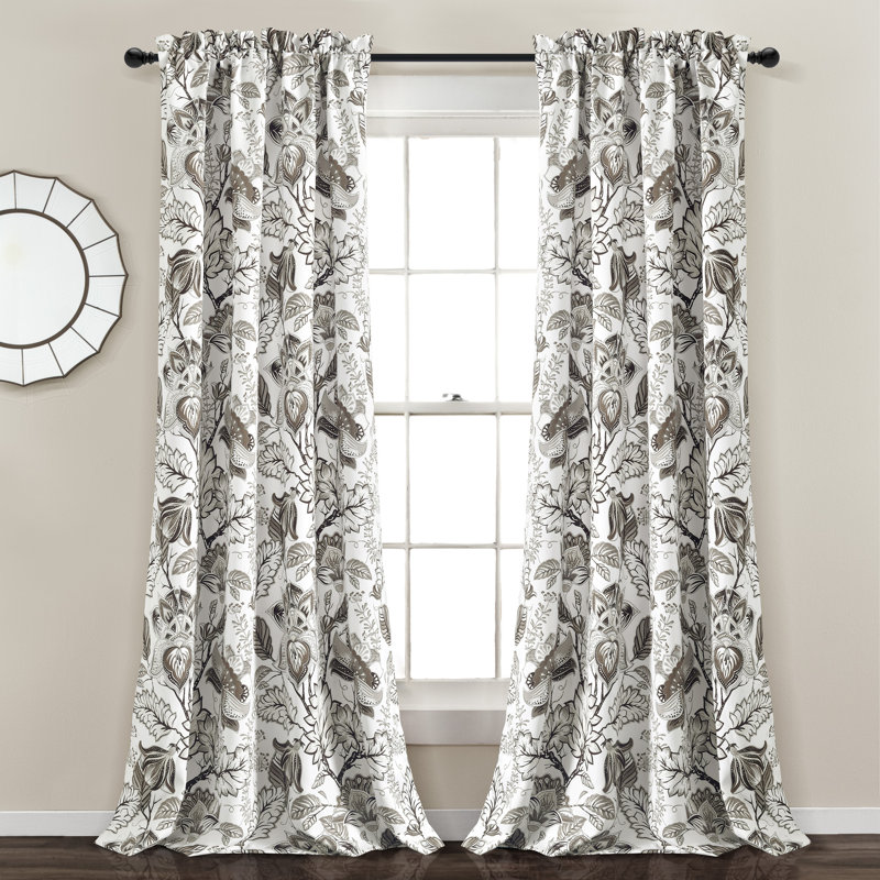 Jacobean Garden Room Darkening Curtain Pair, 52" W x 84" L, Neutral