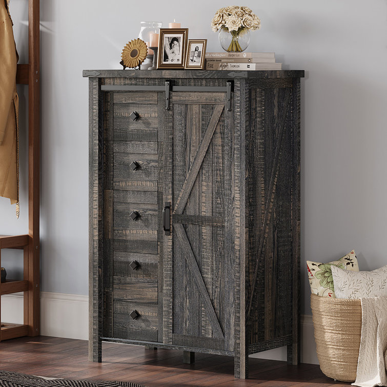 Grande commode à 5 tiroirs avec portes de grange coulissantes 31,5 po Dreavyn Despres