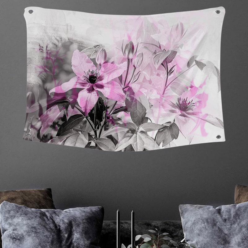 Tapisserie murale arrangement floral - Décoration murale florale, H 68 po x l 80 po