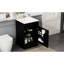 Meuble-lavabo noir de 50 cm avec vasque. Armoire à panneaux, tablette de porte et tablette intérieure réglable. Vasque en céramique lisse et imperméable. Vasque à charnières, noire. Armoire à utiliser. Revêtement teinté pour la vasque.