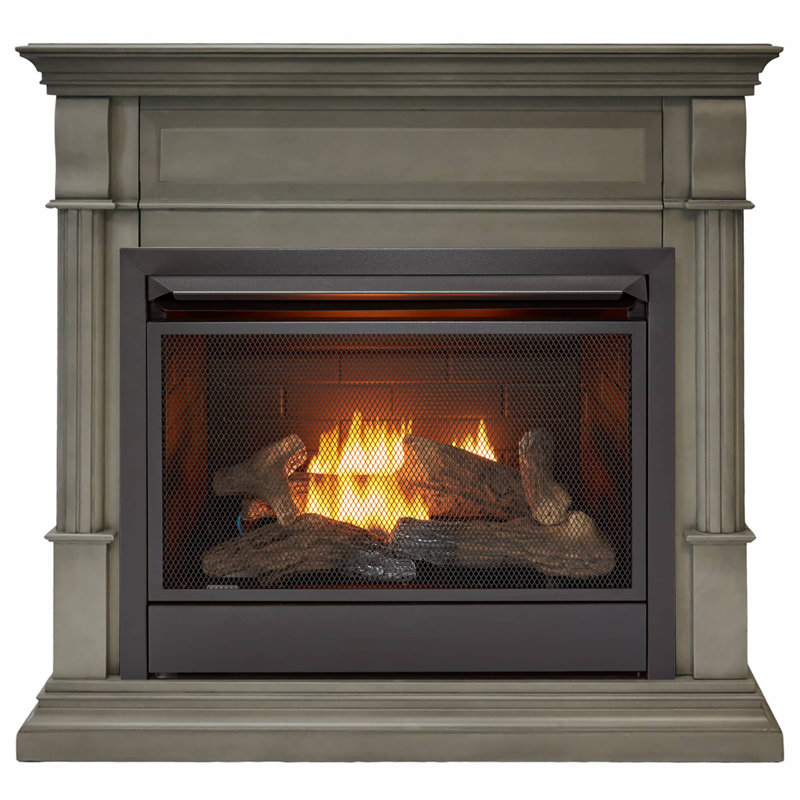 Duluth Forge Ventless Natural Gas Fireplace With Mantel - 26,000 BTU, T-Stat Control, Slate Gray Finish - Model# DFS-300NT-3GR