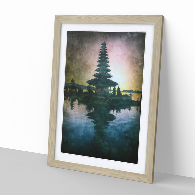 Temple in Bali Indonesia at Sunset - Picture Frame Graphic Art, 36cm H x 27cm W x 2cm D, Oak