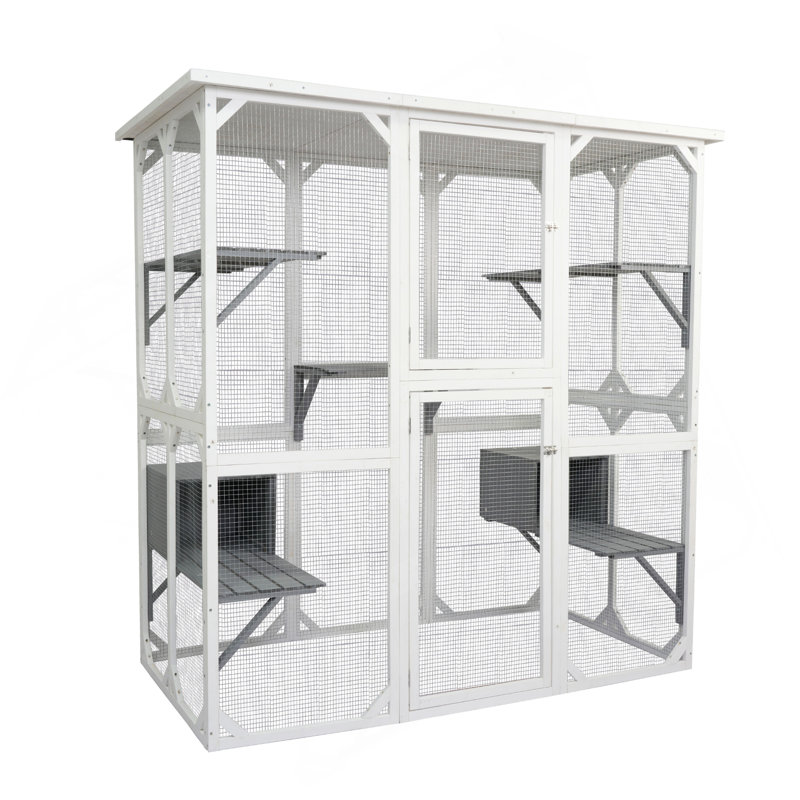 Cage à chat en bois blanc