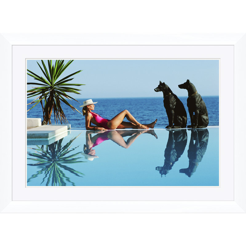 Pantz Pool, Slim Aarons, September 1985 Print by Slim Aarons, 30" H x 41" W x 1.5" D, White Single Picture Framed