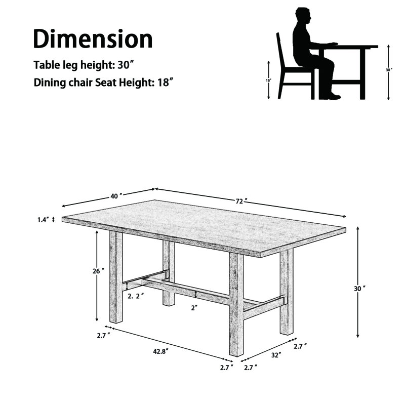 Solid Wood Rectangular Dining Table, Walnut