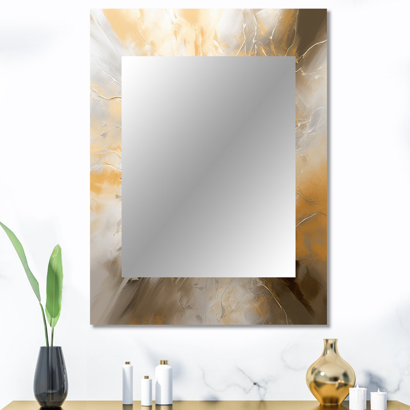 Gold and Silver Chromatic Essence I - Abstract Mirror, Modern Unique Wall Mirror, Printed Metal Art, 40" x 30"