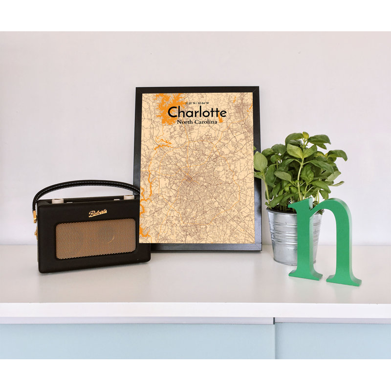 Charlotte City Map - No Frame Print, 60.2 cm H x 27.9 cm W
