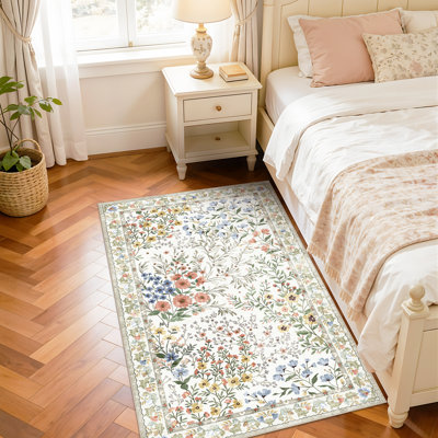 Tapis à motif floral lavable 3 x 5 po: tapis à motif floral Boho mignon antidérapant à poils courts pour le salon, la chambre, la cuisine, le bureau, l'entrée, le couloir, l'entrée, la ferme