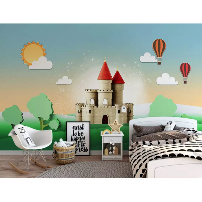Nursery Cartoon Castle Dreamland Removable Textured Wallpaper, 4.08' L x 6.25' W