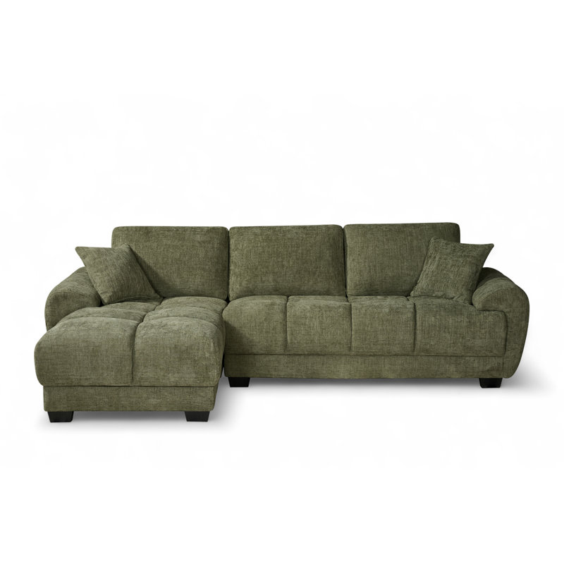 4 Seater Corner Sofa , Green Chenille, Left Hand Facing