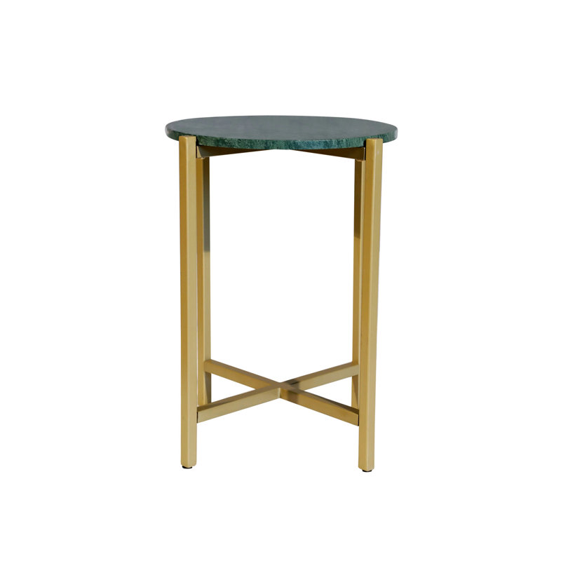 Table d'appoint en marbre pour le salon avec structure en métal - hauteur de 21 pouces, Vert/doré