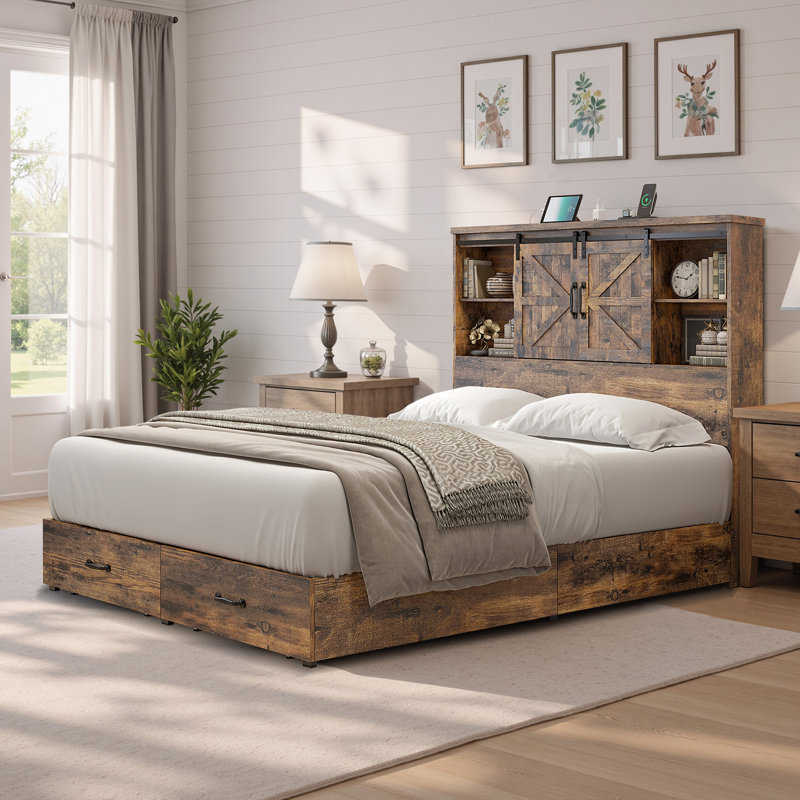 Structure de lit en bois Tryston Sherell, Grand, Blanc