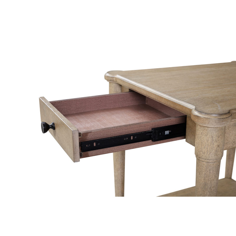 Table de bout à finition sable avec rangement de tiroir, design décontracté transitionnel, en bois massif +, 24 po de profondeur, 26 de largeur, 23,81 de hauteur