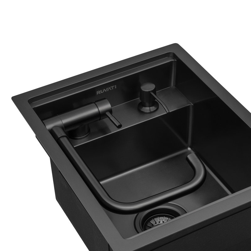 Ruvati 20 inch Stainless Steel RV Sink With Concealed Faucet and Soap Dispenser, Black