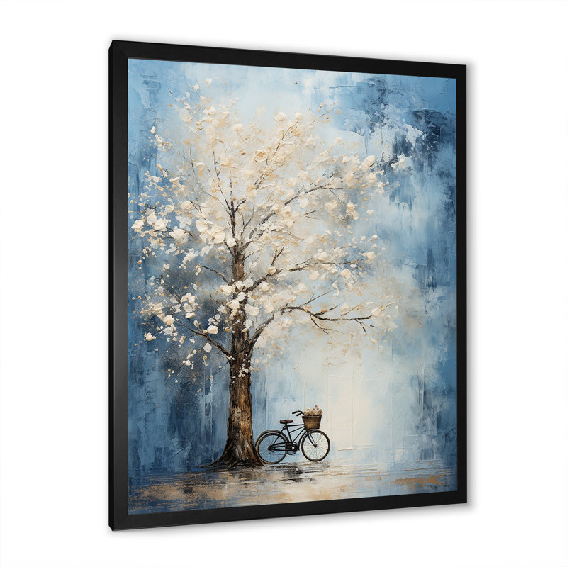 Indigo Intrigue arbre blanc sur toile, Cadre photo noir, H 44 po x l 34 po x P 1,5 po