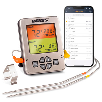 Deiss Pro Wireless Meat Thermometer - Bluetooth Digital Cooking Thermometer With 2 Probes