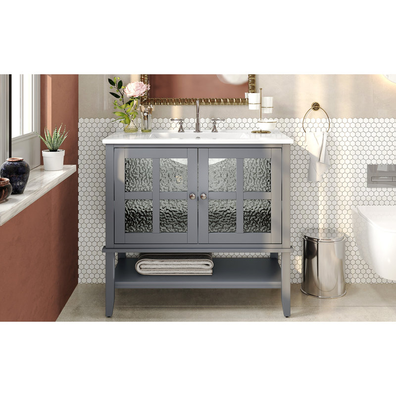 Meuble-lavabo 36 po avec lavabo en céramique, Gris