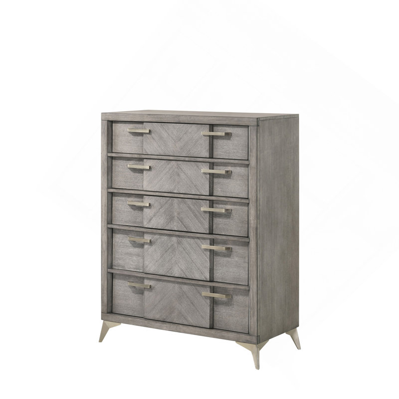 Commode 5 tiroirs en placage assorti gris