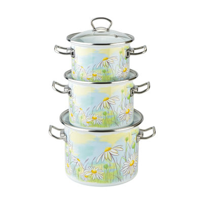 Pot en émail avec couvercle en verre Daisy Fields