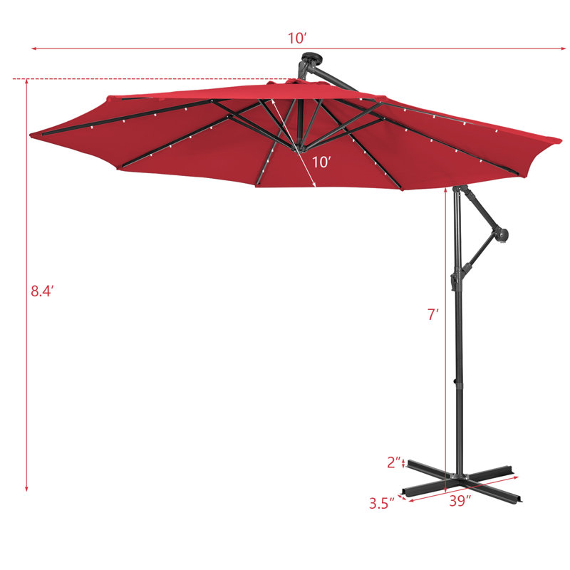 Goodspeed 120'' Lighted Cantilever Umbrella, Wine, 10ft