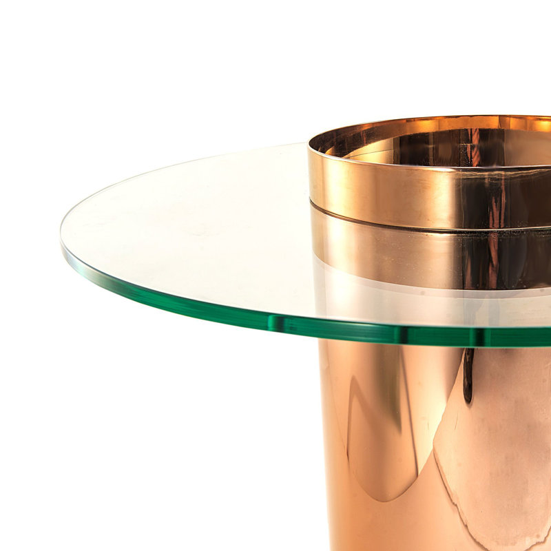Table de bout cylindrique en verre, Or, H 23,5 po x l 28 po x P 27,5 po
