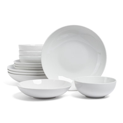 over&back Coupe 12-Piece Glossy White Hand-Finished Porcelain Dinnerware Set