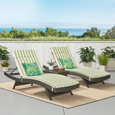 Brezza 79.25" Long Reclining Chaise Lounge Set with Cushions and Table by Wrought Studio