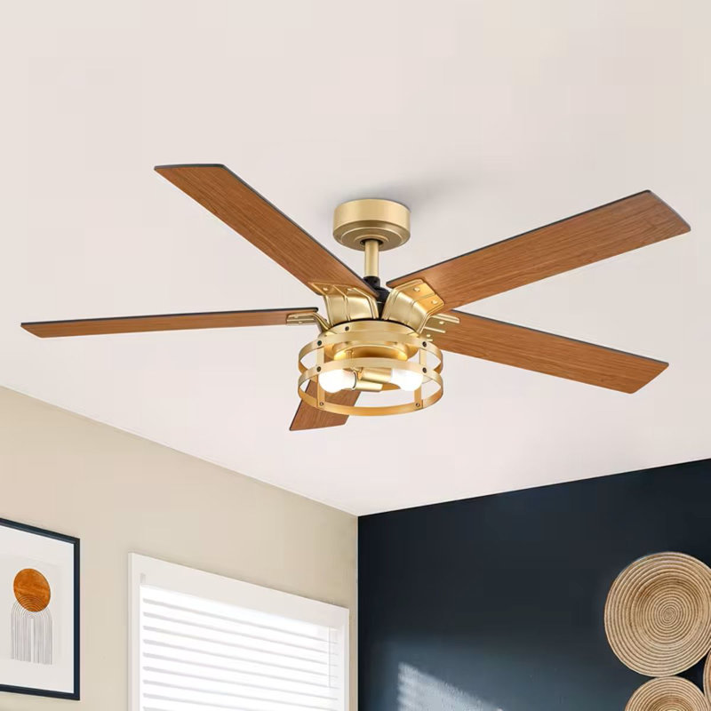 52" Industrial Downrod Mount Reversible Ceiling Fan With Lighting And Remote Control