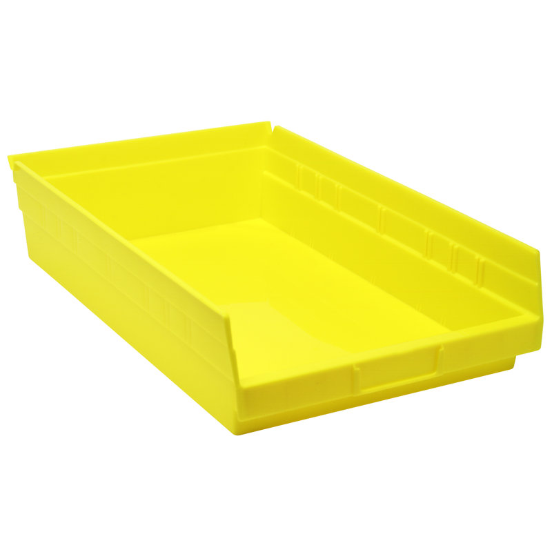 Economy shelf bin, nesting, includes (7) divider slots, rear hanglock, molded-in label holder, polypropylene, Made, Yellow, 8