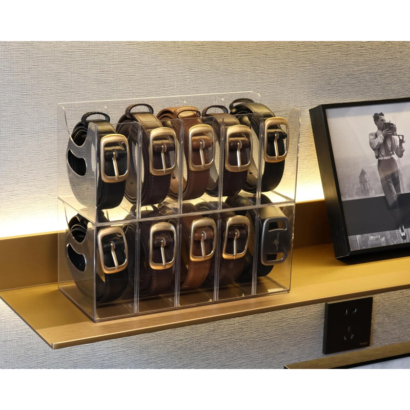 2 Pack Clear Stackable Belt Holder For Closet Drawer Storage