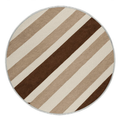 Washable Cognac Light Beige Striped Area Rug