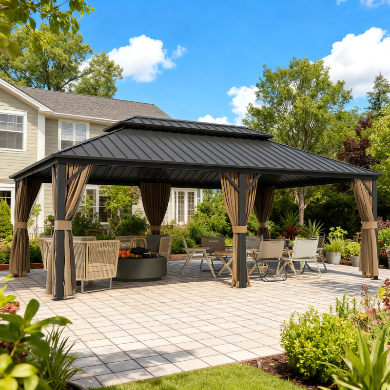 14 Ft. X 22 Ft. Heavy Duty Hardtop Aluminum Gazebo, Extra Large Outdoor Patio Gazebo, Weatherproof Backyard Shade Structure