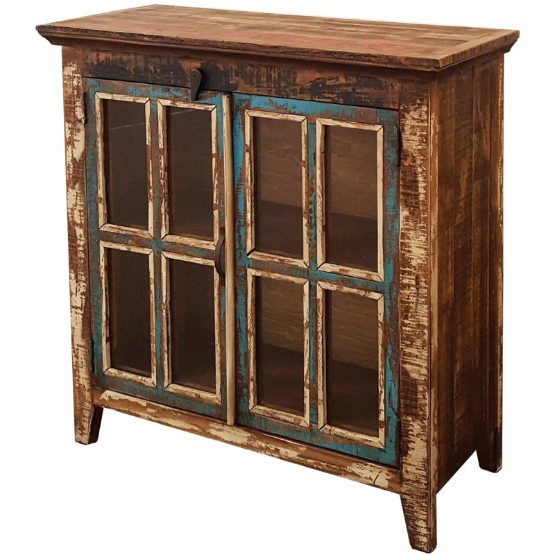Buffet décoratif à 2 portes en bois massif