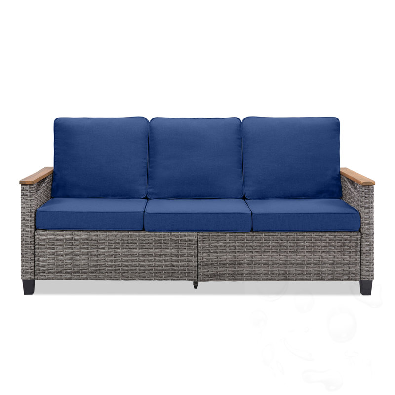 Wicker Patio Sofa With Cushions, Blue