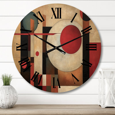 Horloge murale surdimensionnée en bois brun et rouge