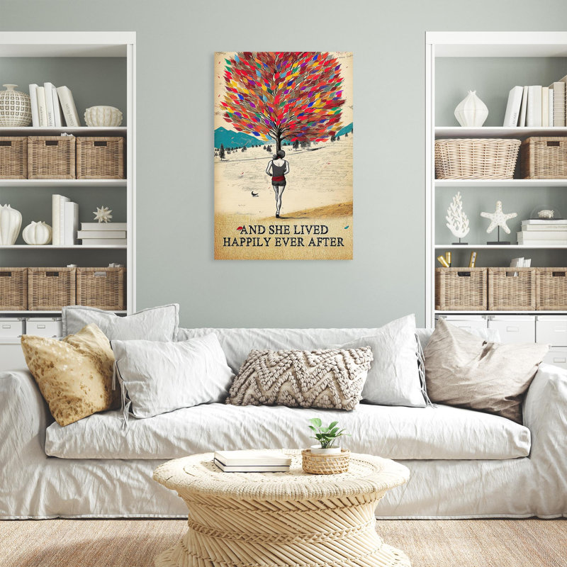 «And She Lived Happily Ever After» - 1 pièce rectangulaire et elle a survécu à la vie - 1 pièce, reproduction d'art graphique sur toile tendue sur toile tendue