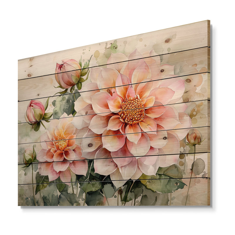 Dahlia moderne Muse de printemps I - art mural en bois Dahlia - sur bois de pin naturel, H 34 po x l 44 po x P 0,78 po