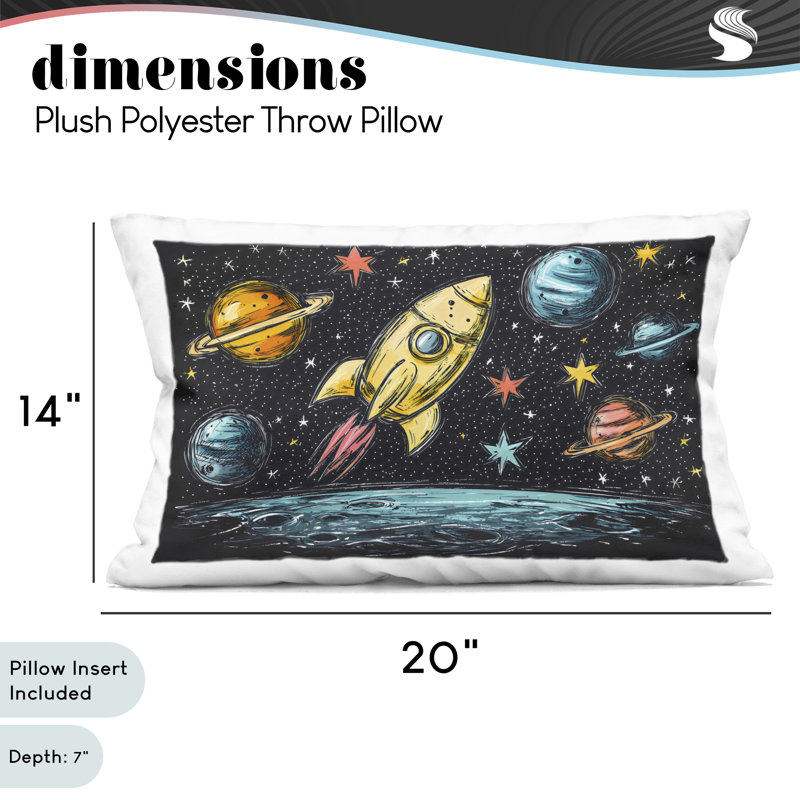Coussin Whimsical Rocket & Planets, imprimé par Creative Studio, 14 x 7 x 20, Rectangle H 14 po x l 20 po