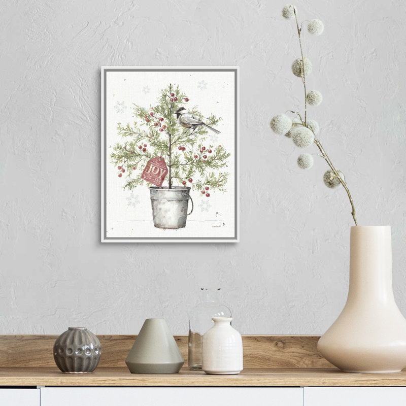 «Christmas Greenery A Christmas Weekend III» par Lisa Audit - peinture sur toile tendue, H 15,25 po x l 12,25 po, Cadre blanc