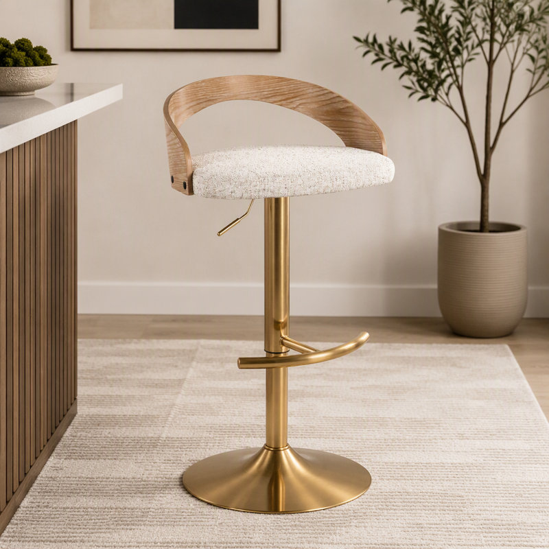 1 tabouret de bar réglable, Light Grey, Doré / naturel