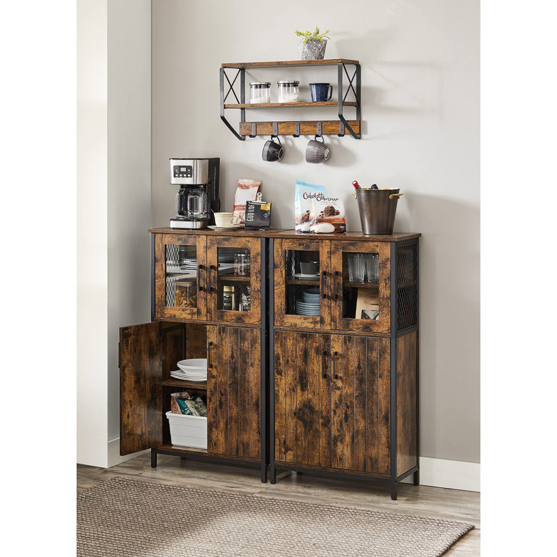 Warburton 4 -Door 2 -Shelf, Rustic Brown/Black