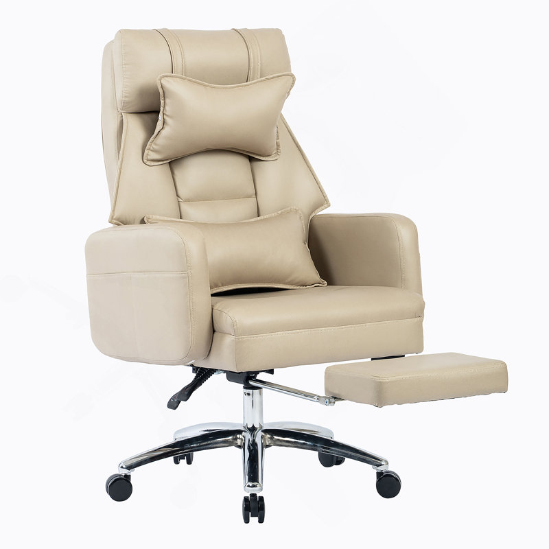 Chaise de bureau pivotante et ergonomique, chaise de bureau en cuir à haut dossier, Beige