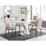 Ensemble de table de salle à manger Edzard en chrome et blanc ultrabrillant avec 4 chaises de salle à manger en similicuir de luxe