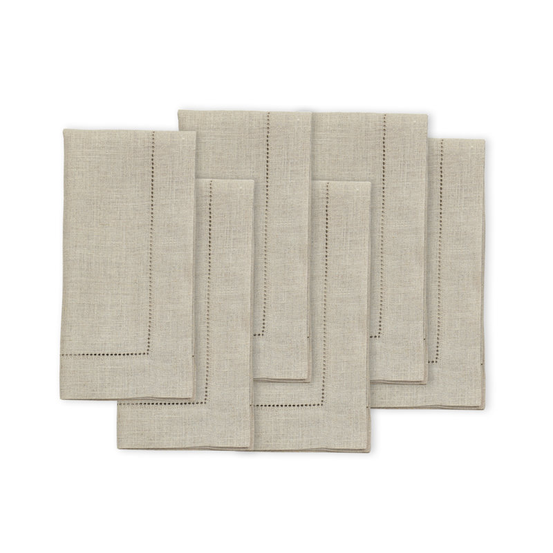100% Pure Linen Hemstitch Dinner Napkins - Classic Hemstitch, Natural