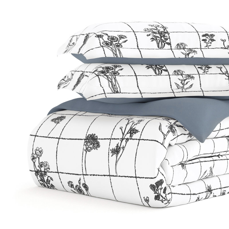 Gray Reversible Flower Field Twin/Twin XL Duvet Cover Set