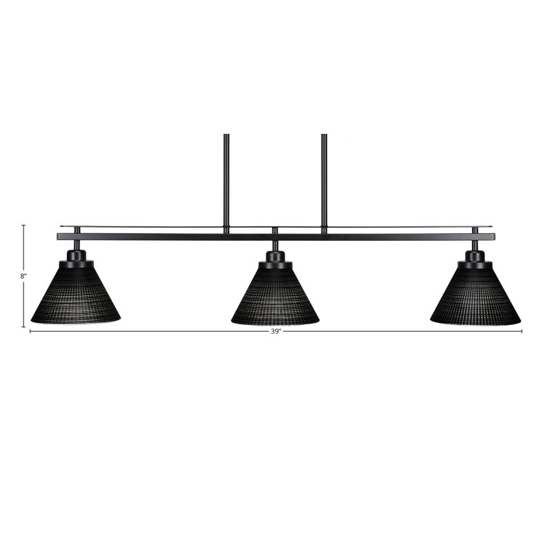 Waldemar 3 Light Island Light Shown In Matte Black Finish With 7" Black Matrix Glass