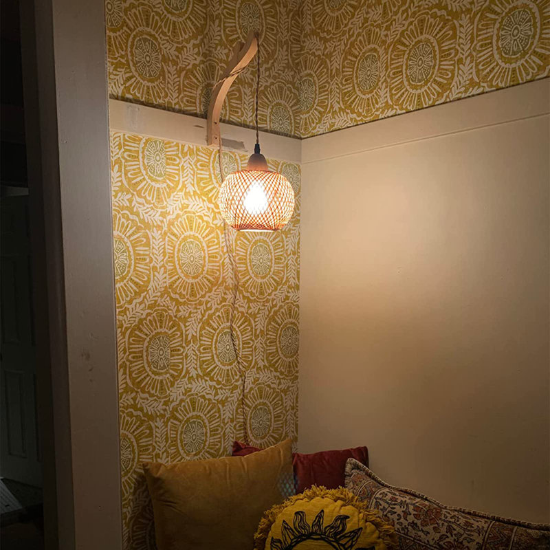 7 po Applique murale à 1 lumière en bambou pour lanterne avec cordon d'alimentation en rotin tissé à la main style rustique