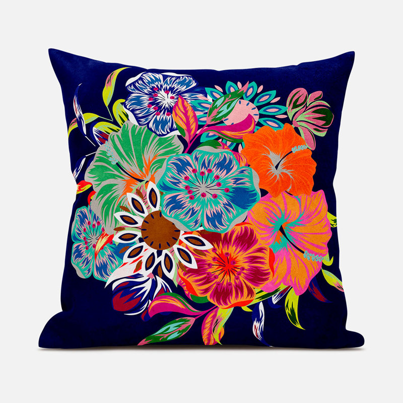 Indoor / Outdoor Square Cushion, 66cm H x 66cm W, Navy Blue/Pink/Peach