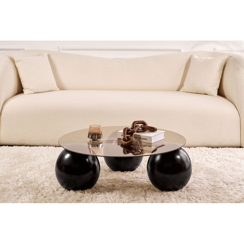 Modern Coffee Table with 100% Tempered Glass Top, 33.5 x 11.8 x 33.5 inches | Durable Polyurethane Casting Legs, Black & Bronze Finish | Elegant Design for Living Room, Stylish and Functional Home Decor
